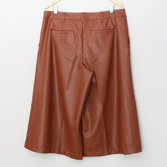 NEW Anthropologie Davina Faux Leather Culottes Pants Plus 14P Cognac Brown $128 - Picture 8 of 16